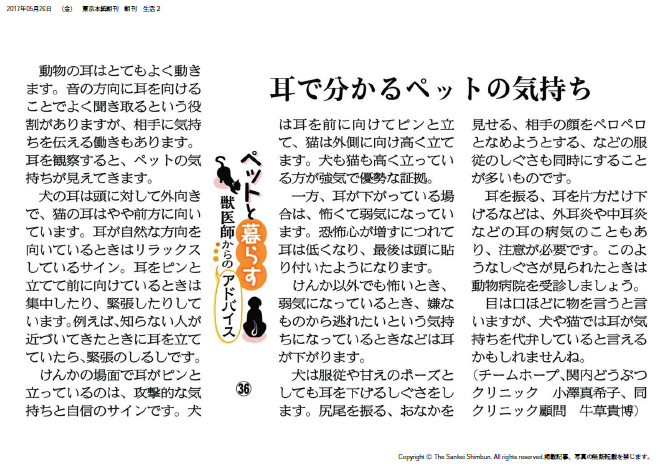 産経新聞コラム【ペットと暮らす 獣医師からのアドバイス（３６）】