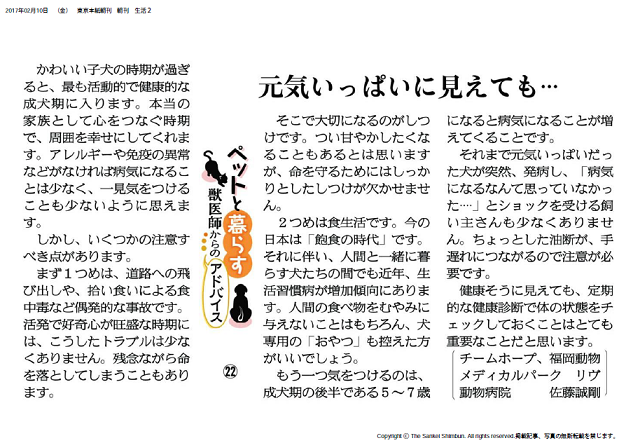 産経新聞コラム【ペットと暮らす 獣医師からのアドバイス（２２）】